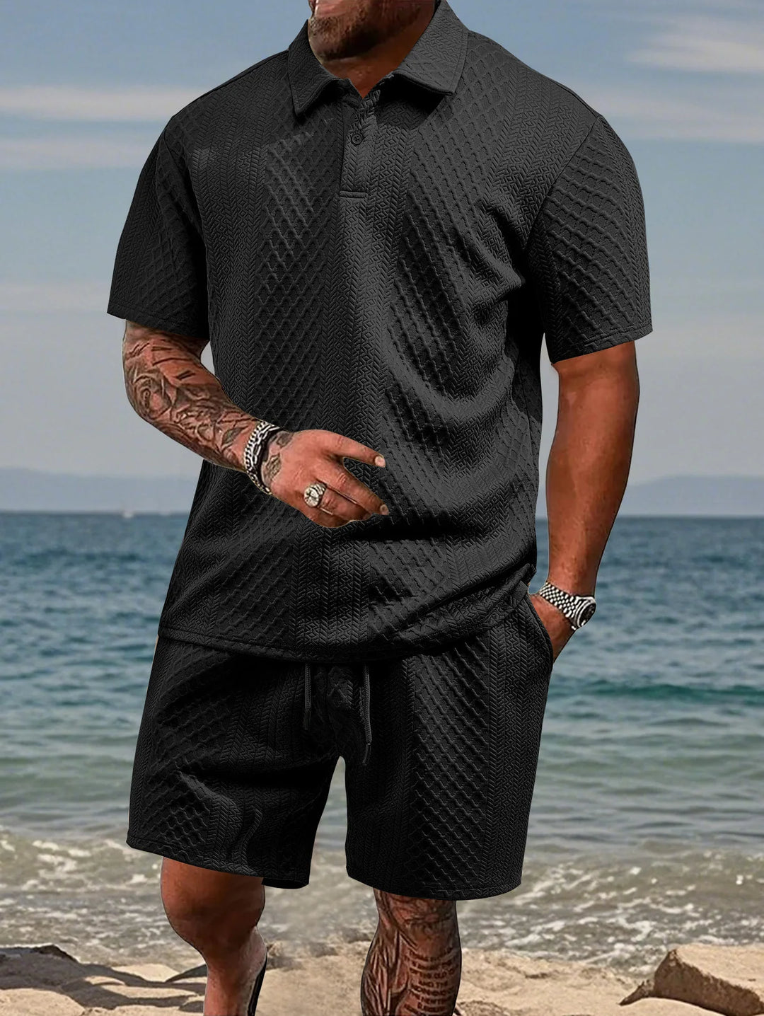 Cormac – Men's Polo and Shorts Set with Jacquard Texture
