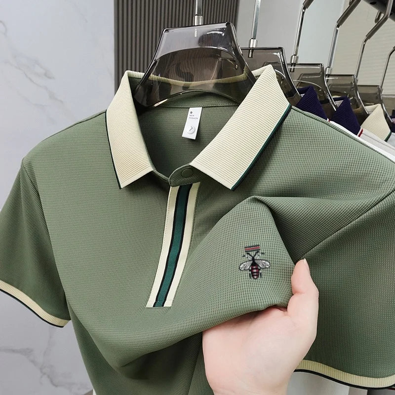 Ronan – Polo Shirt with Striped Collar and Embroidery