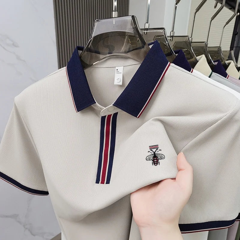 Ronan – Polo Shirt with Striped Collar and Embroidery