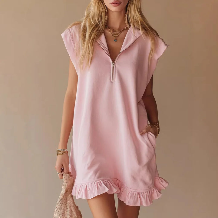 Natálie – Loose Summer Dress with Zip and Ruffle