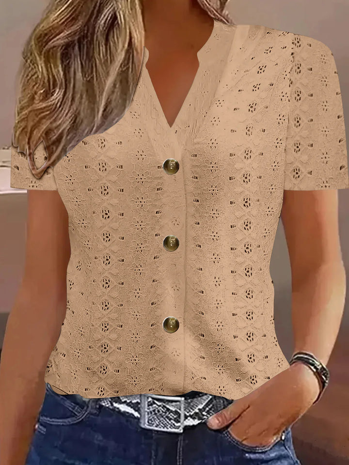 Klára – Lace-Pattern Blouse with V-Neck