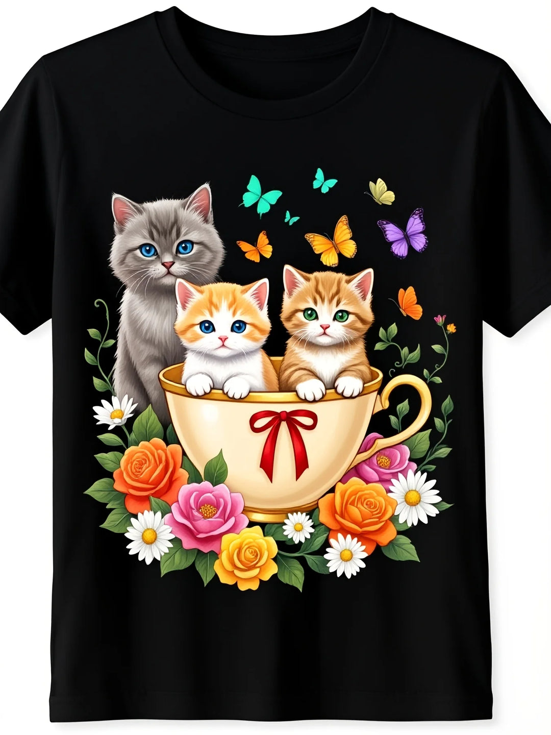 Maeve – Cotton T-Shirt with Retro Kitten Print