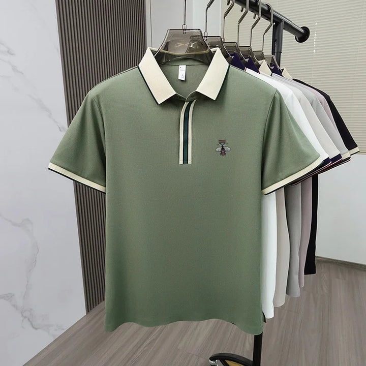Ronan – Polo Shirt with Striped Collar and Embroidery