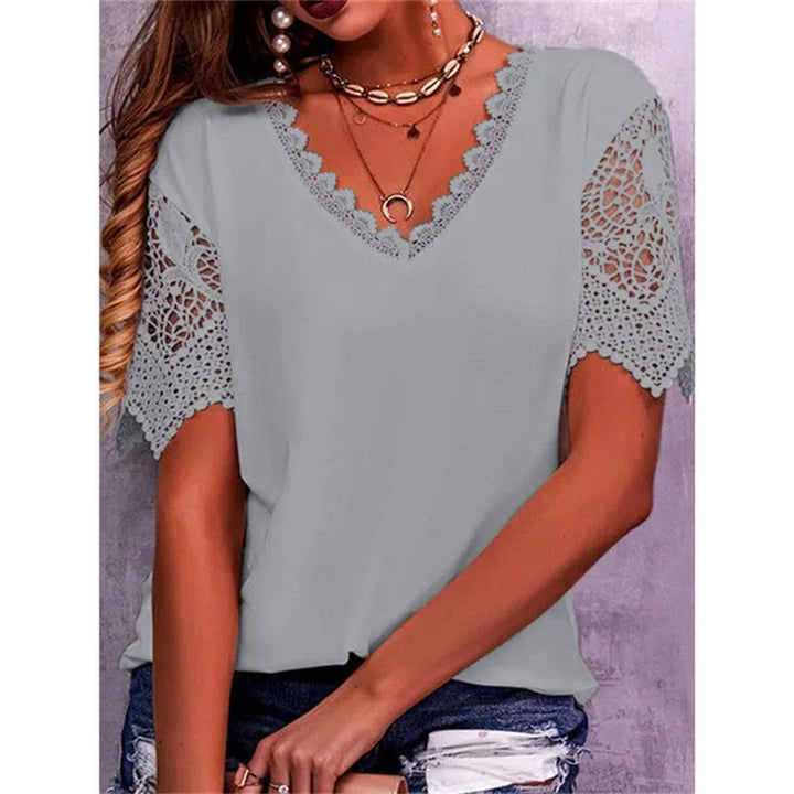 Bridget – Lace-Sleeve V-Neck T-Shirt