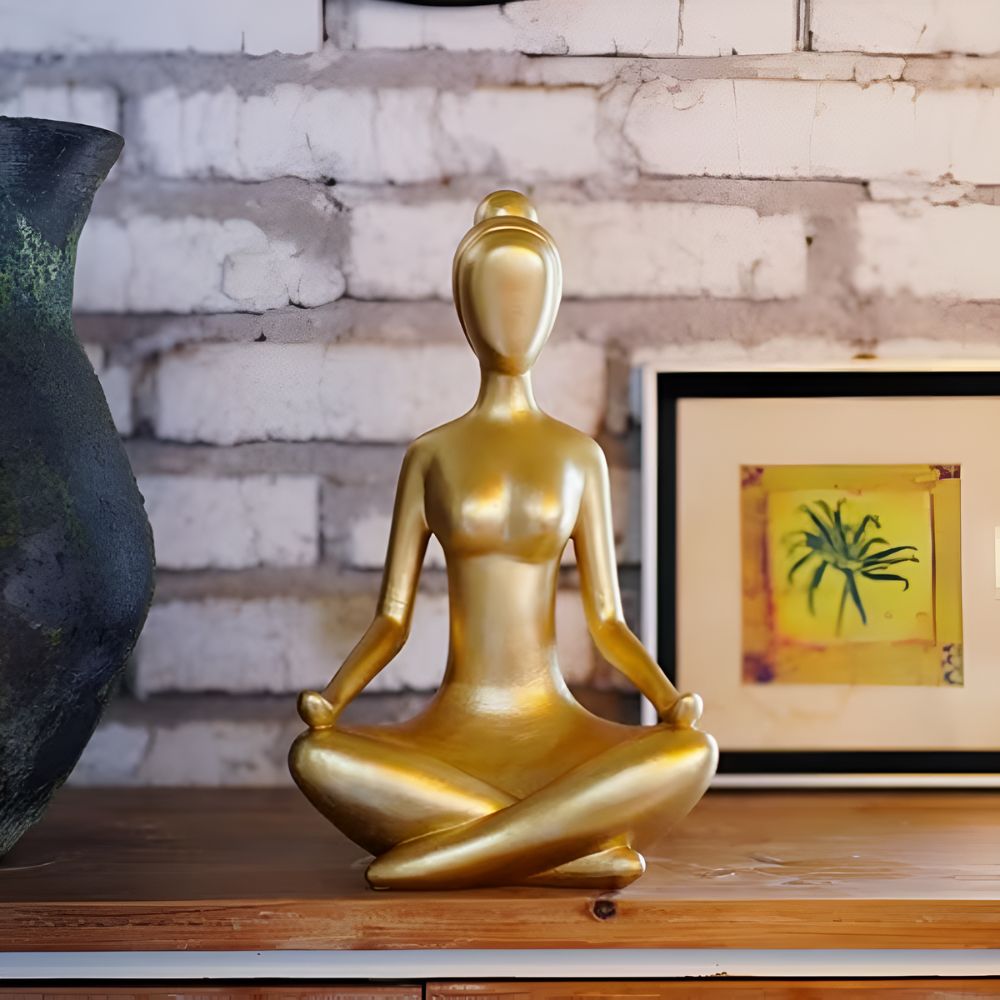 Gold Meditating Woman Figurine