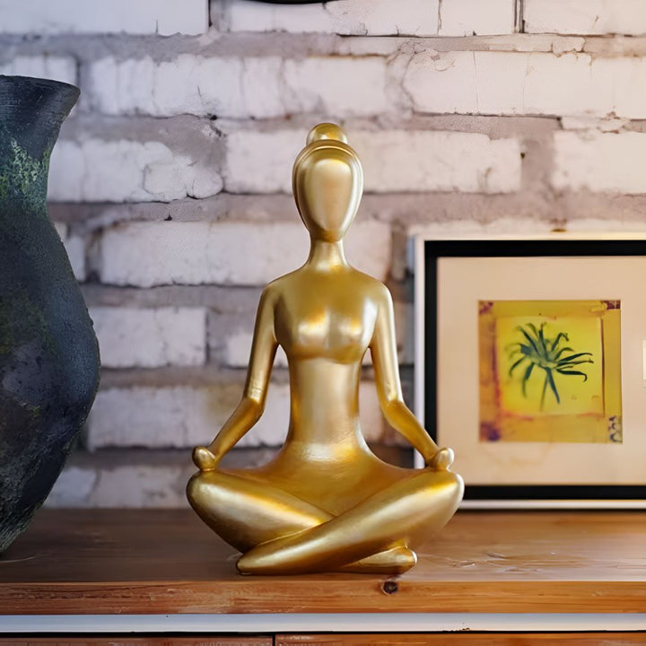 Gold Meditating Woman Figurine