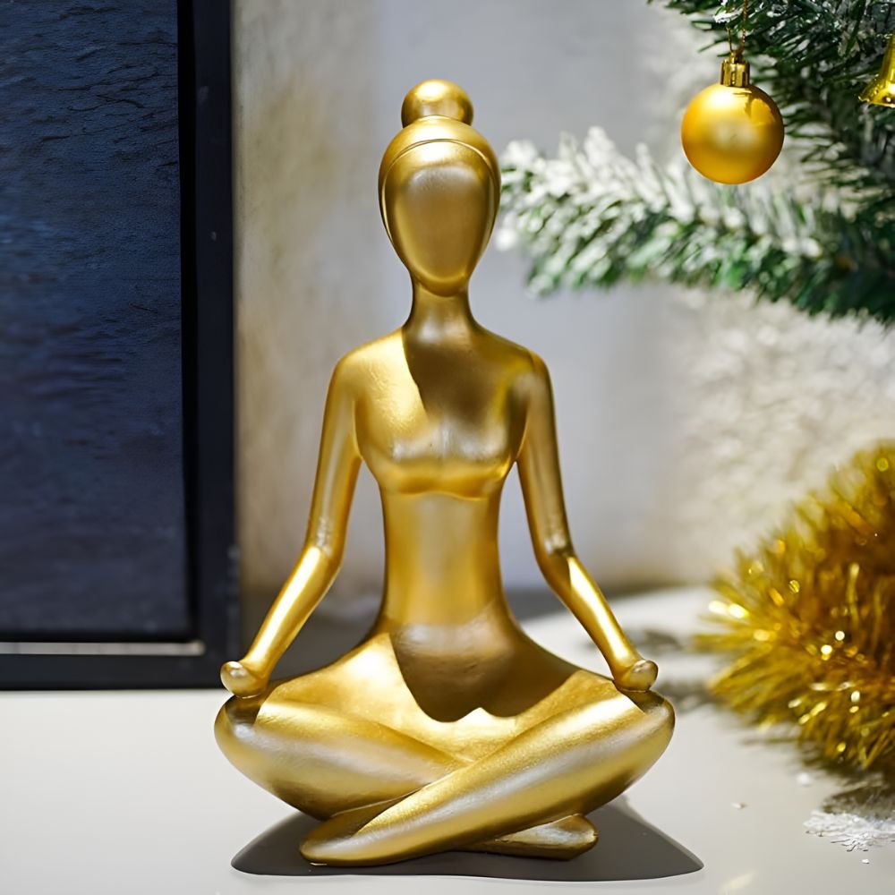 Gold Meditating Woman Figurine
