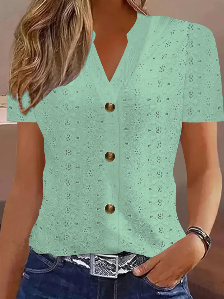 Klára – Lace-Pattern Blouse with V-Neck