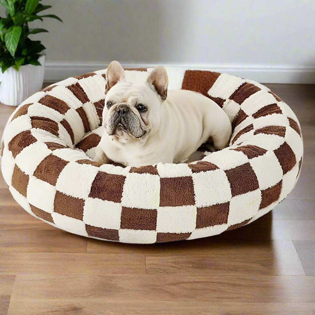 Round Plush Pet Bed with Cheerful Pattern