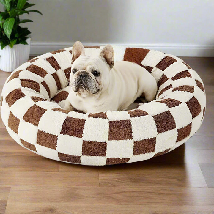 Round Plush Pet Bed with Cheerful Pattern