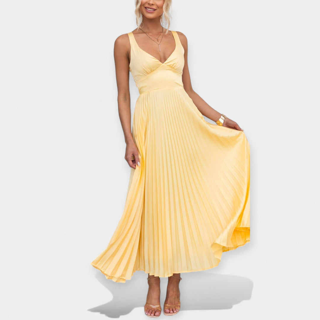 Aoife – Yellow Pleated Maxi Dress