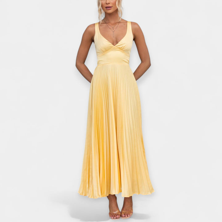 Aoife – Yellow Pleated Maxi Dress