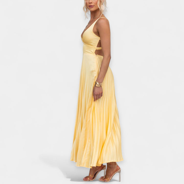Aoife – Yellow Pleated Maxi Dress