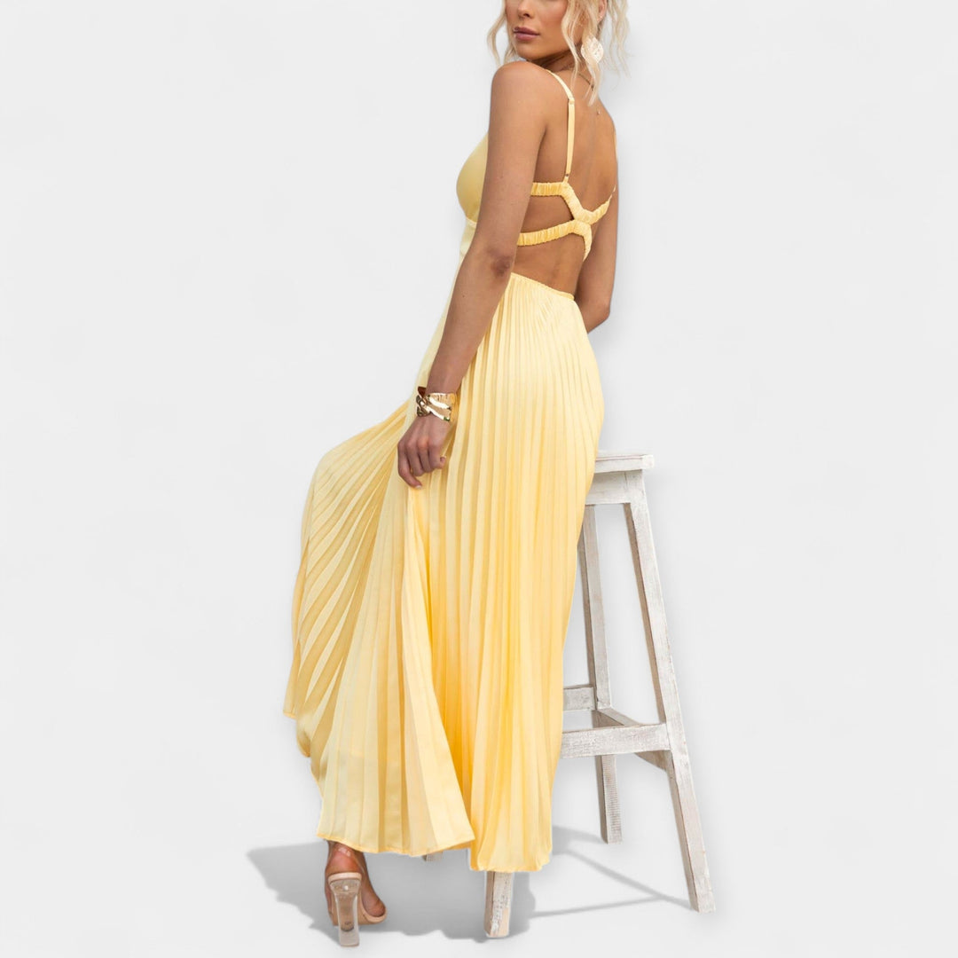 Aoife – Yellow Pleated Maxi Dress