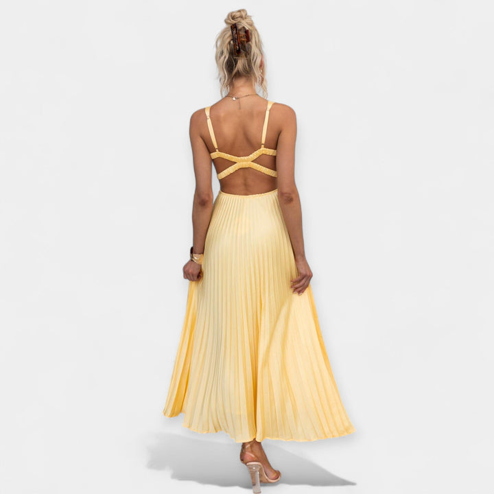 Aoife – Yellow Pleated Maxi Dress