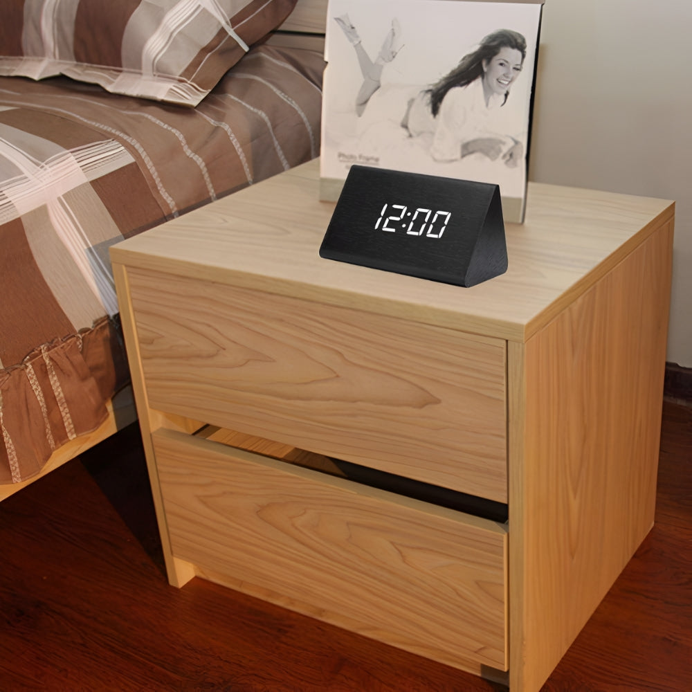 Wooden Digital Alarm Clock with Thermometer
