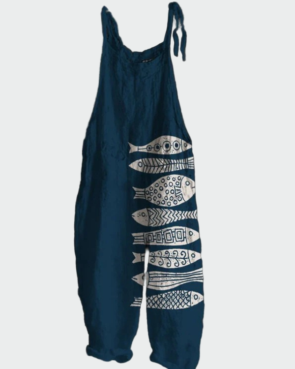 Ciara – Retro Jumpsuit with Artistic Fish Pattern
