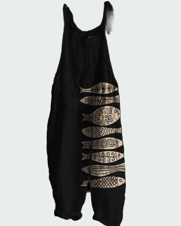 Ciara – Retro Jumpsuit with Artistic Fish Pattern