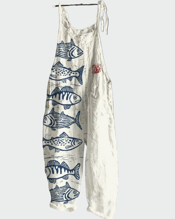 Sadhbh – Retro Fish-Art Maxi Jumpsuit
