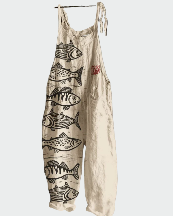 Sadhbh – Retro Fish-Art Maxi Jumpsuit