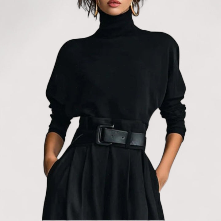 Orina – Black Two-Piece Set with Long Sleeves and Straight Trousers