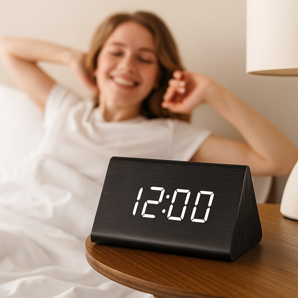 Wooden Digital Alarm Clock with Thermometer