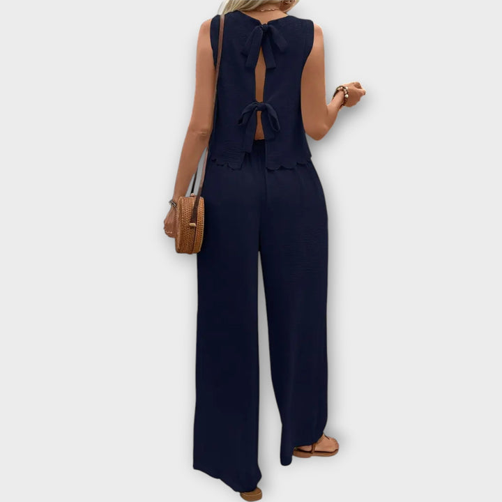Valeria – Ruffle-Trim Top and Long Trousers Set