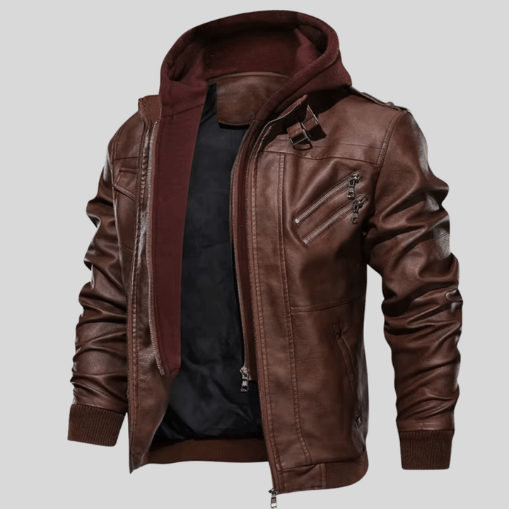 Barry – Leather Jacket with Detachable Hood