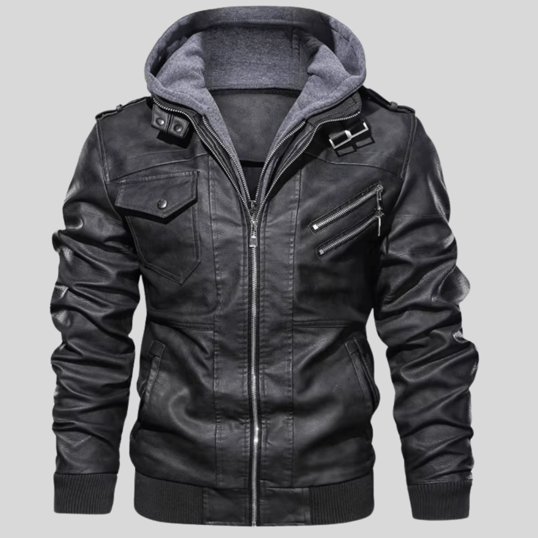 Barry – Leather Jacket with Detachable Hood