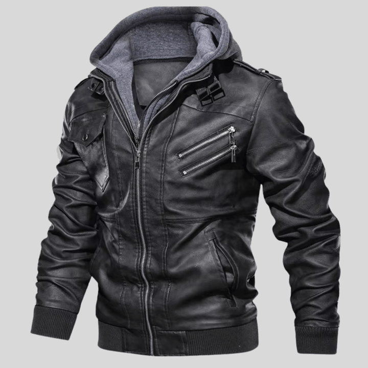 Barry – Leather Jacket with Detachable Hood