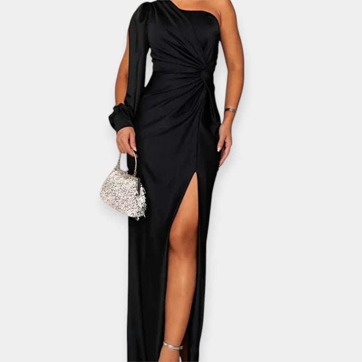 Niamh – One-Shoulder Maxi Dress with Fringe
