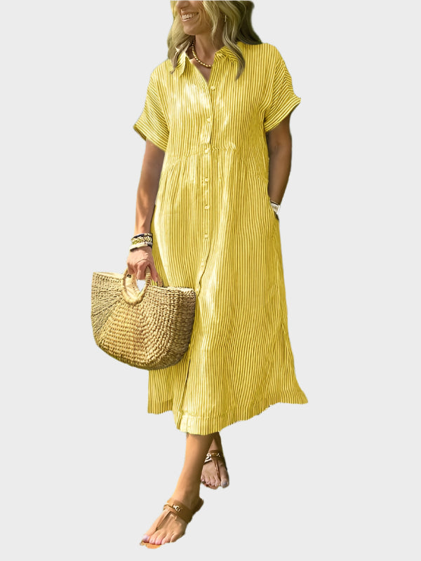 Niamh – Striped Shirt Dress with Wing Details, Buttons and Pockets
