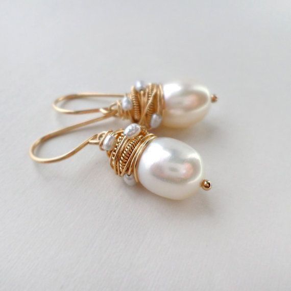 Vintage Pearl Gold Thread Earrings