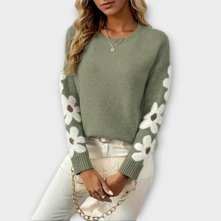 Silke – Soft Sweater with Floral Sleeves