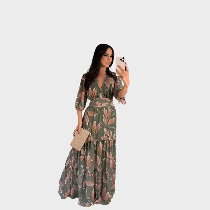 Caoimhe – Long Leaf-Print Dress