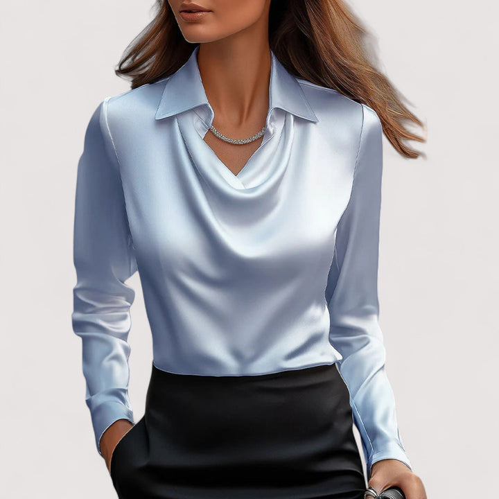 Charlotte – Elegant Satin Blouse with V-Neck