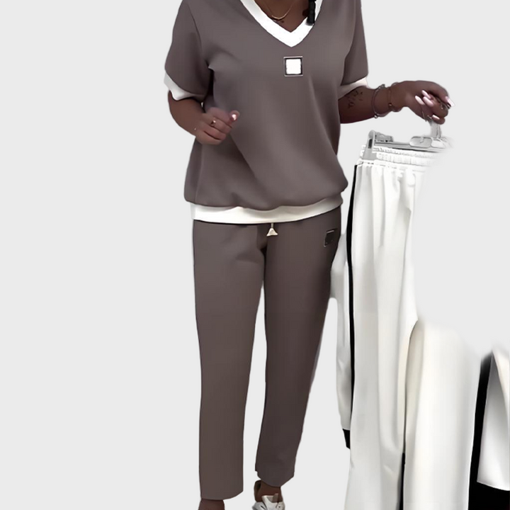 Órla – Casual Women's V-Neck Top and Trousers Set