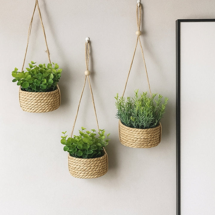 Artificial Hanging Plants in Woven Baskets