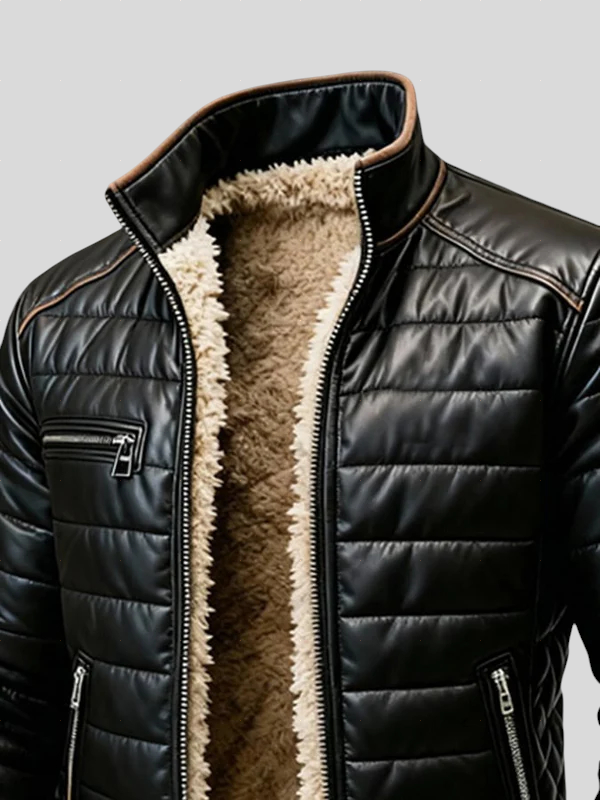 Cathal – Black Quilted Jacket with Sherpa Lining
