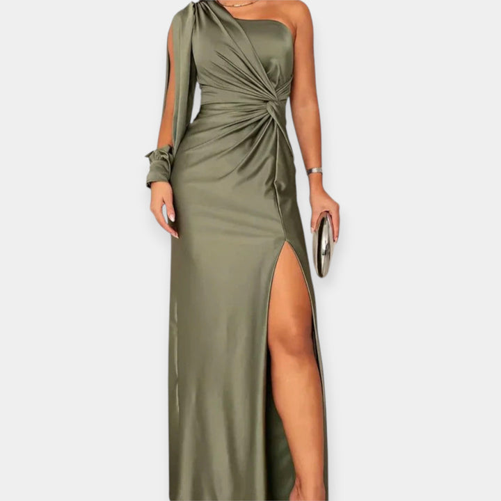 Niamh – One-Shoulder Maxi Dress with Fringe