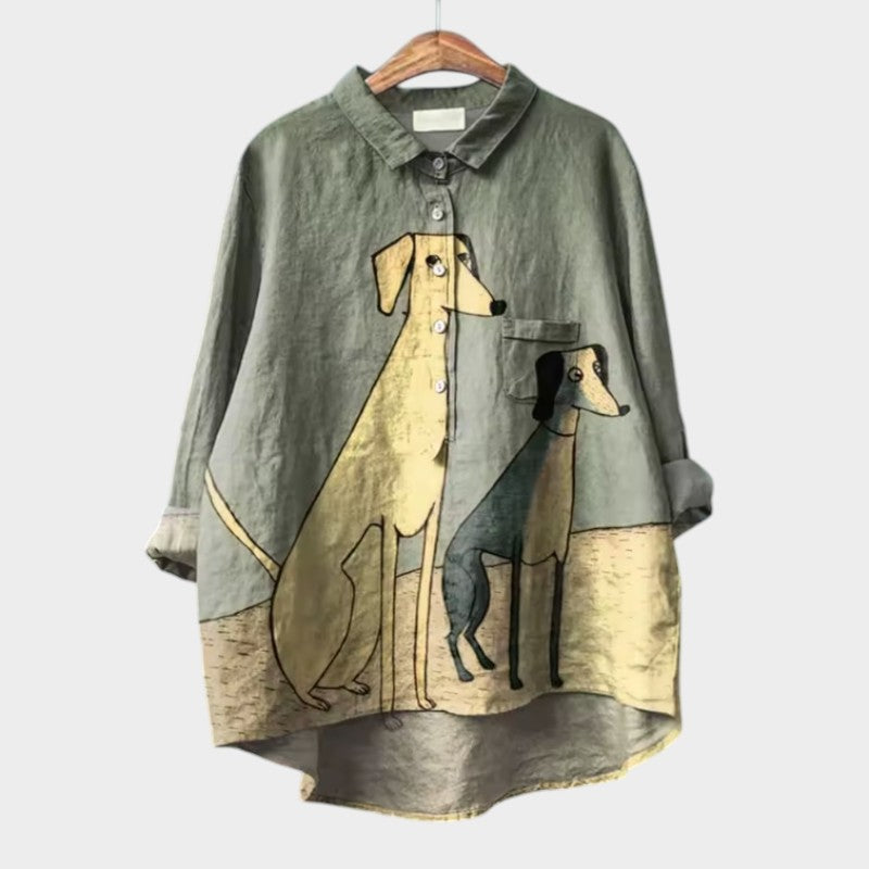 Ciara – Playful Dog-Print Top