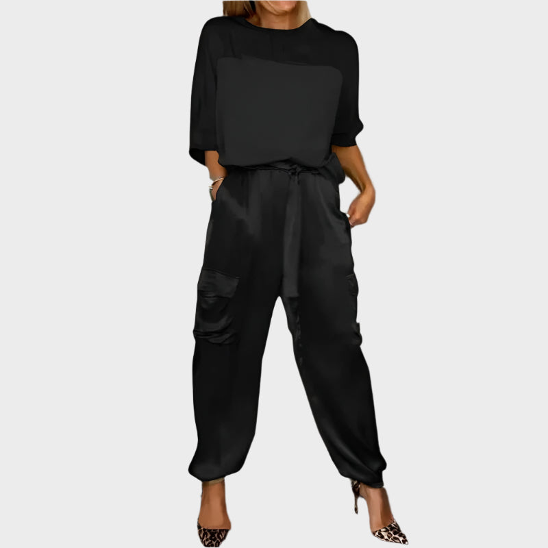 Aoibhinn – Satin Set with Top and Cargo Trousers