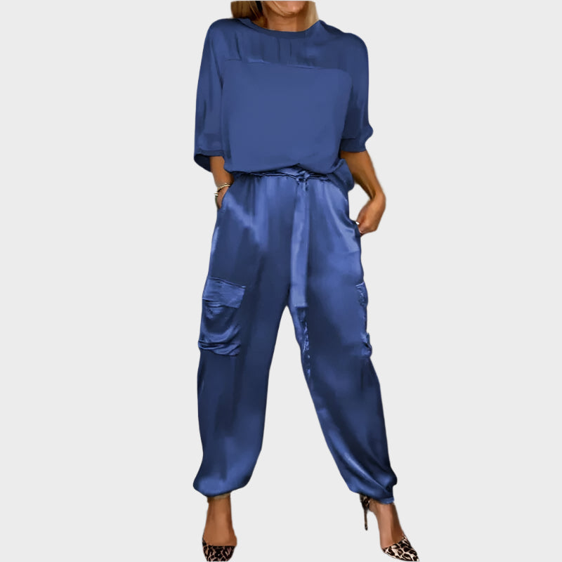 Aoibhinn – Satin Set with Top and Cargo Trousers