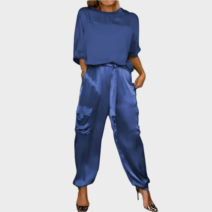 Aoibhinn – Satin Set with Top and Cargo Trousers