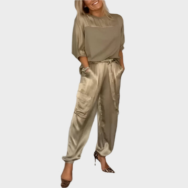 Aoibhinn – Satin Set with Top and Cargo Trousers