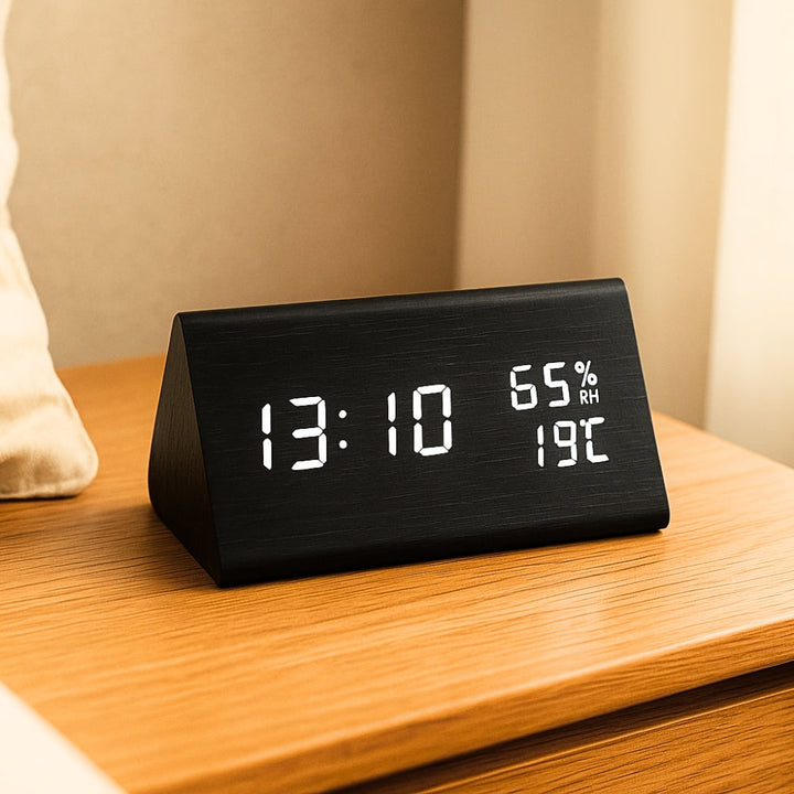 Wooden Digital Alarm Clock with Thermometer