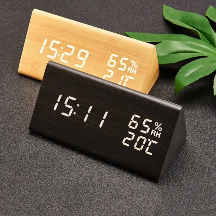 Wooden Digital Alarm Clock with Thermometer